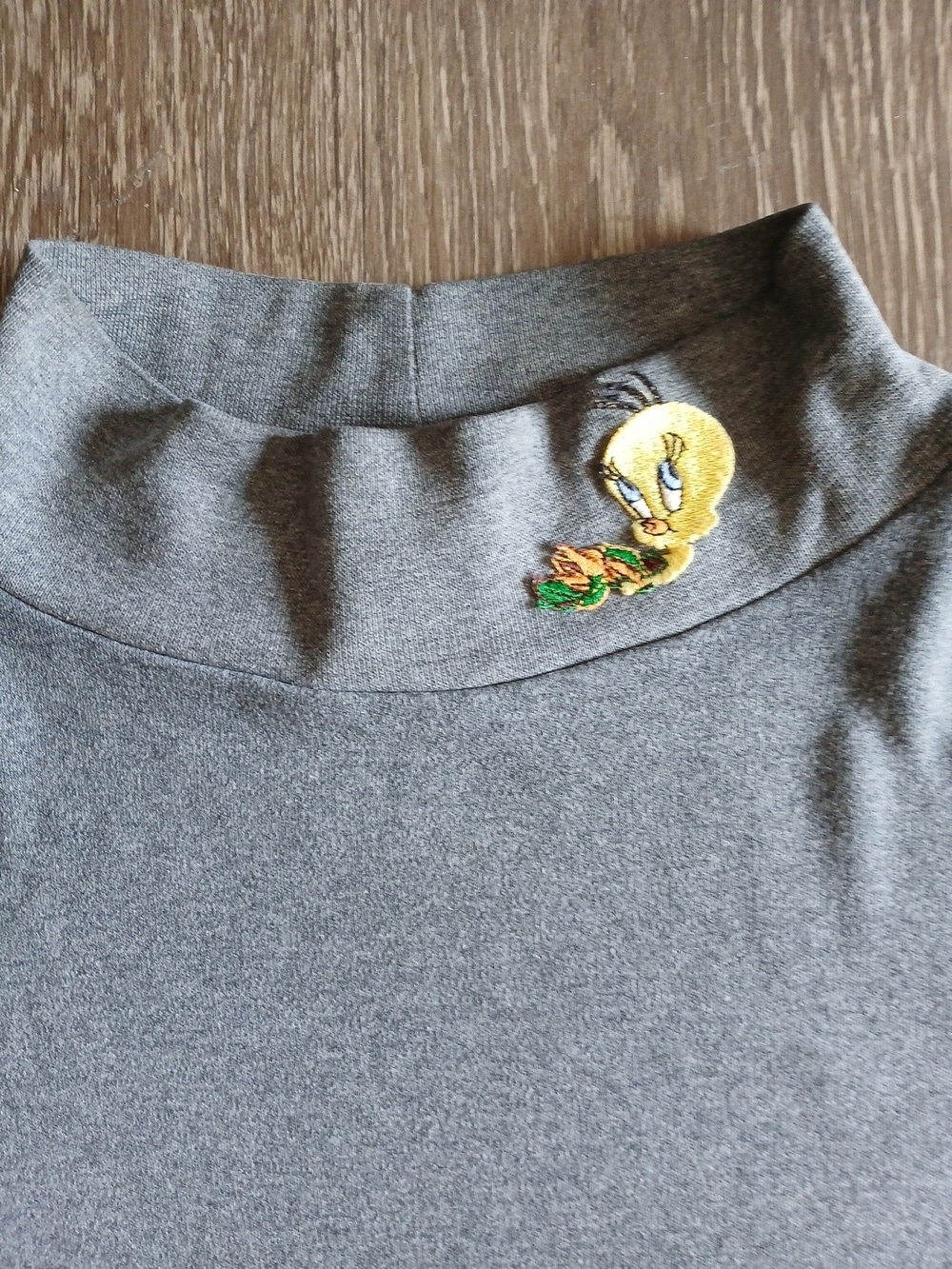 Warner Bros. Gray Turtleneck Sweater with Tweety Neck Embroidery